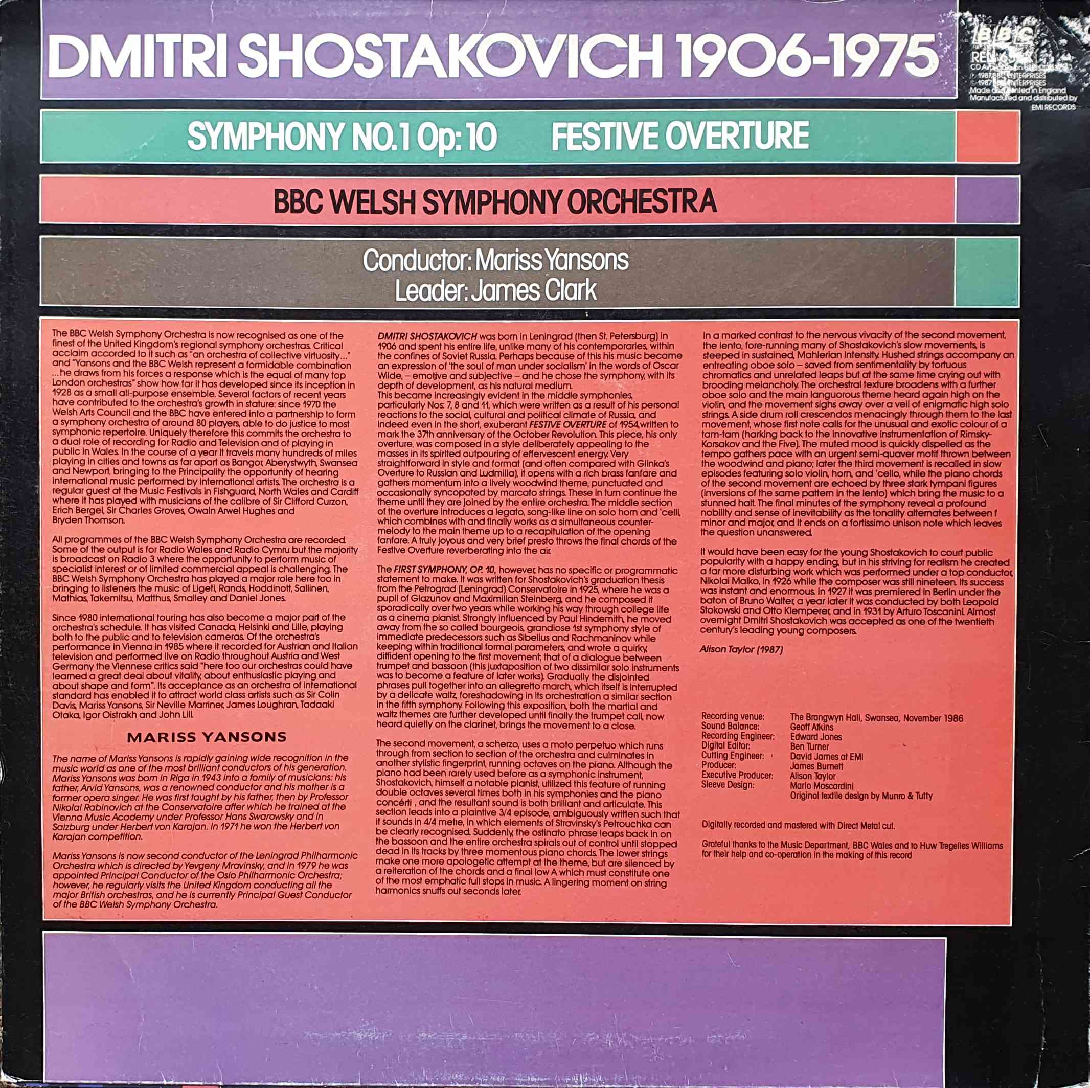 Picture of REN 637 Shostakovich symphony no. 1 - Festival overture by artist Shostakovich from the BBC records and Tapes library